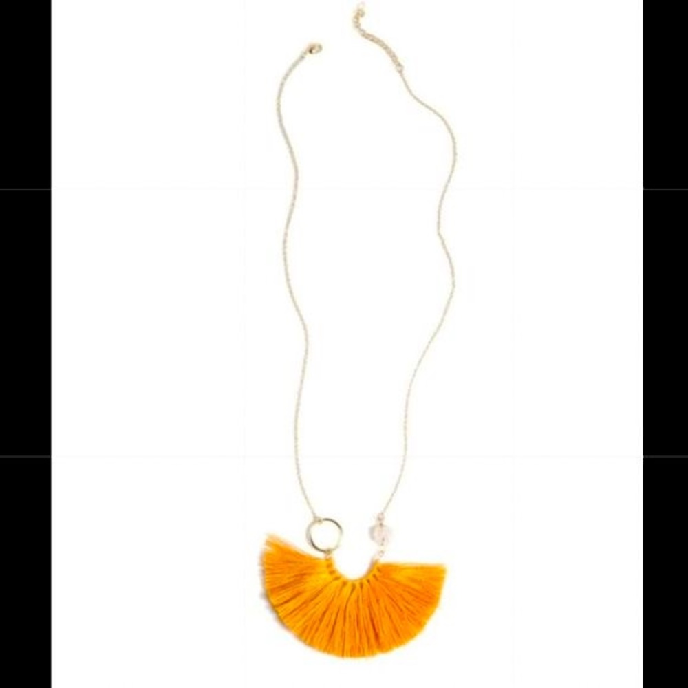 SHIRALEAH JEWELRY BOHO CHIC TASSEL PALMA NECKLACE IN SAFFRON ON TREND